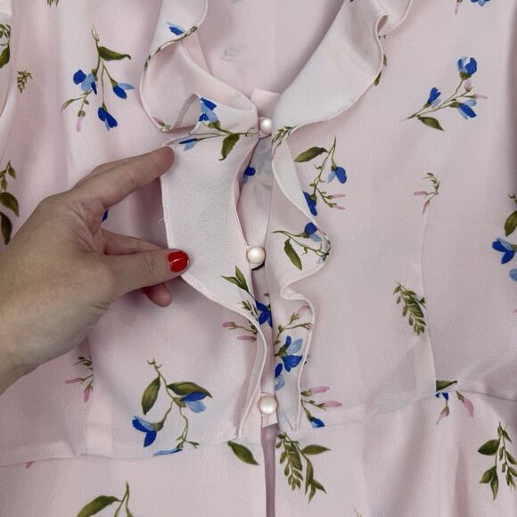 Vtg Peplum Ruffle Top 14 Large Powder Pink Floral Fairy Coquette Soft Grunge Y2K - Picture 5 of 14